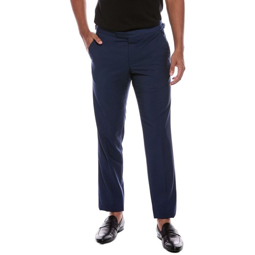 Richard James Mens Wool & Mohair-Blend Flat Fronted Trouser, Blue